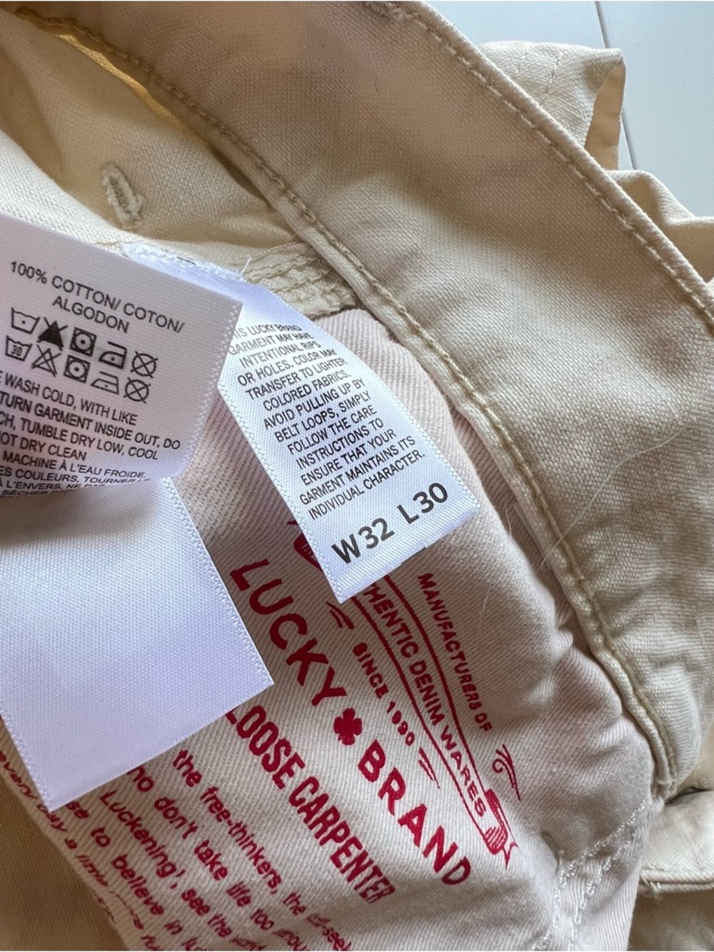 Lucky Brand Men's 287 Loose Carpenter Cargo Pants Cream Shoelace 32/30 NWT - Picture 16 of 16